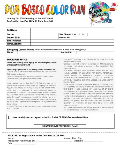 Don Bosco Color Run 2016 Reg Form