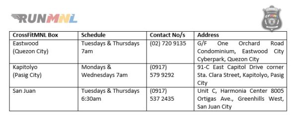 Run MNL by CrossFit MNL Schedule