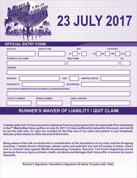 Manila Bay Clean Up Run 2017 Reg Form