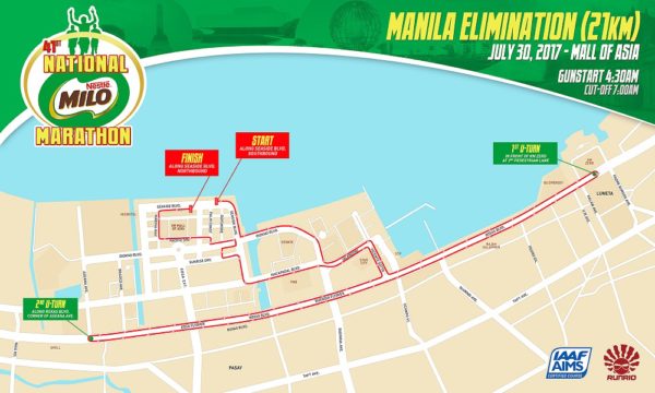 41st National Milo Marathon Manila Elimination 21K race map