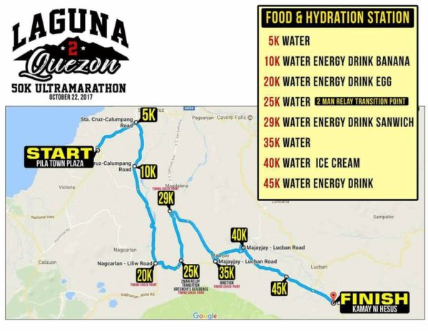 Laguna to Quezon 50K Ultra Marathon 2017 Race Route