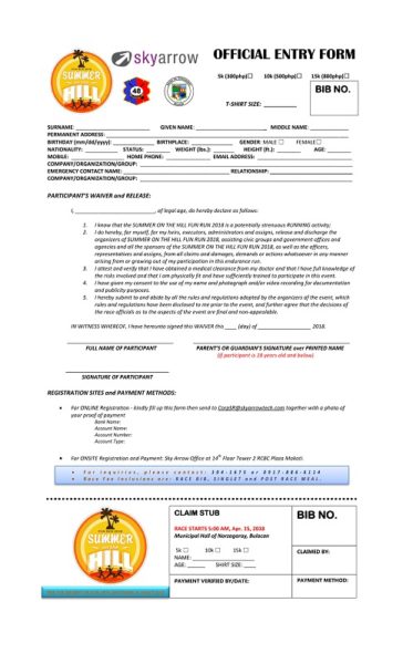 Summer On The Hill Fun Run 2018 Reg Form