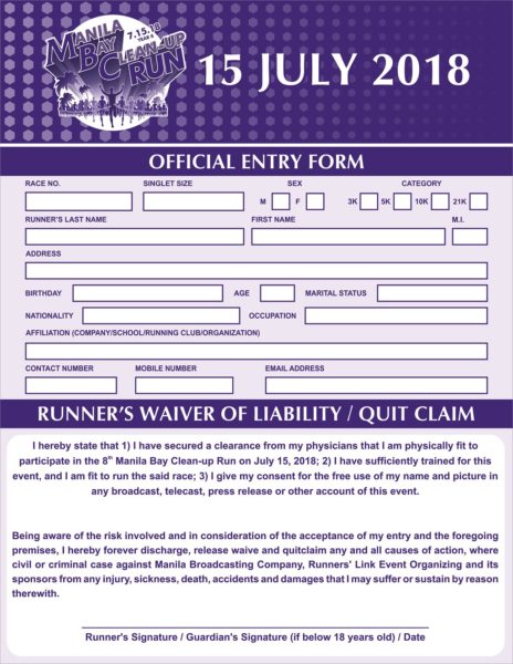 Manila Bay Clean Up Run 2018 Reg Form